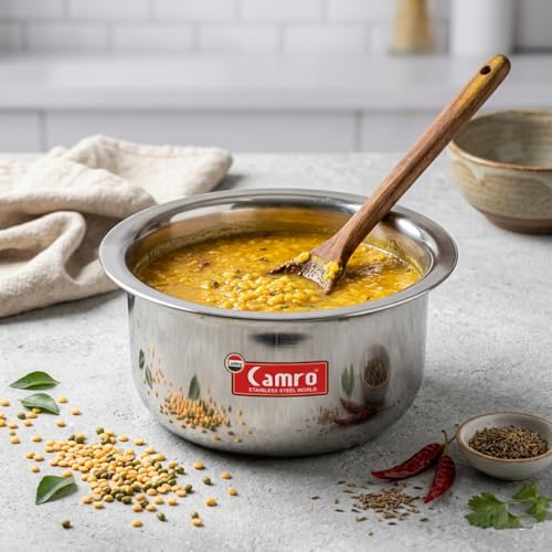 Image of Camro Tripro Triply Artisian Patila Steel 10 Litre Stainless Steel Kitchen Tope Bhagona Cookware for Cooking Boiling Steaming with Induction Base