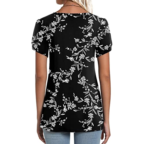 2023 Womens Summer Tunics Short Sleeve Casual T Shirt V Neck Loose Comfy Tops Tee Shirts Lightweight Cute Blouse Black #TOP2