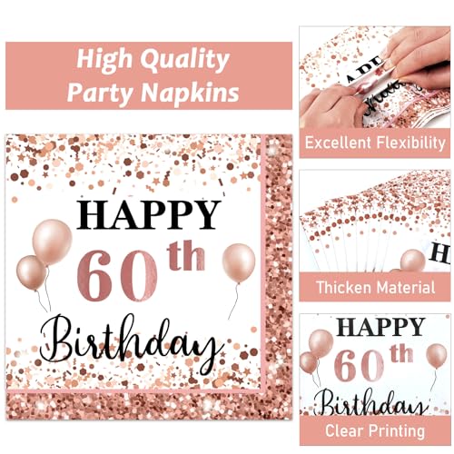 Qyeahkj 96Pcs 60th Birthday Decorations for Her Rose Gold 60th Birthday Paper Plates and Napkins Forks Set 60 and Fabulous Party Supplies Tableware 60 Year Dinnerware Favors for Women Serves 24 - Thumbnail 3