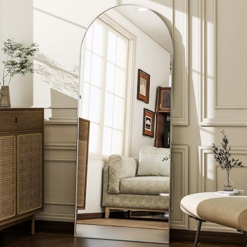 Image of 57 inch x 20 inch Arched Full Length Mirror - Wall Mounted /Floor Mirror Aluminum Alloy Frame Full Body Mirrors for Bathroom Living Room Bedroom and Entryway,Sliver