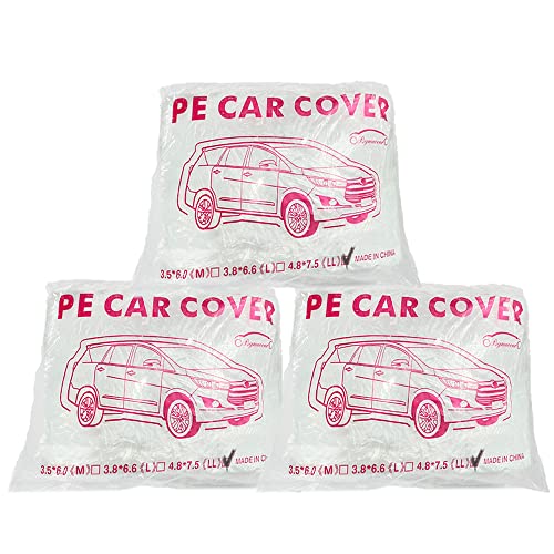 Image of LuliKa 3 Packs Disposable Car Cover Clear Plastic Car Cover Universal Rain Dust Garage Cover with Elastic Band Large (15.7FT x 24.6FT)