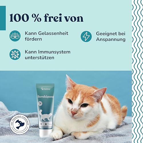 felmo Beruhigungspaste für Katzen (100g) bei Stress, Angst und innerliche Unruhe fördert die Wohlfühlpaste die Gelassenheit & lindert Anspannung bei deiner Katze - Laktosefrei, ohne Zusatz von Zucker