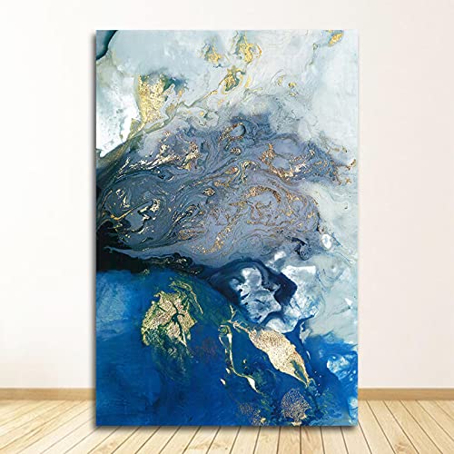 Canvasdruk kunst decor afbeelding woonkamer decor blauw goud modern abstract oceaan muur Nordic schilderij hedendaags… - Afbeelding 3