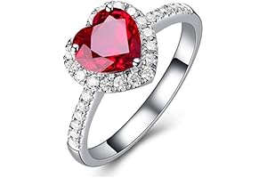Yaya Fashion - Red Ruby Heart Shape Engagement Ring Jewelry for Women