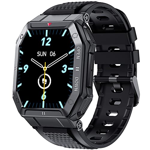 CyberDyer Smartwatch Herren Militär 5ATM Wasserdicht Fitness Tracker Uhr 1.85 Zoll Touchscreen Fitnessuhr mit Pulsuhr Schlafmonitor Schrittzähler Sportuhr für iOS Android (Schwarz) Cover