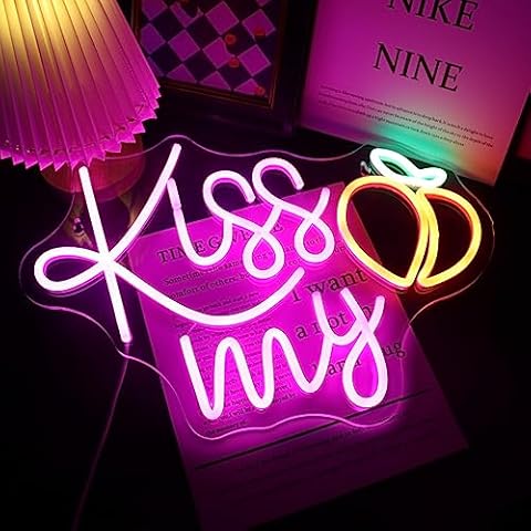 Nordstylee LED Kiss My Peach Neon Sign Light Up Signs for Bedroom Home Game Room Bar Hotal Desk Wall Art Decorations Birthday Christmas Gifts Cover