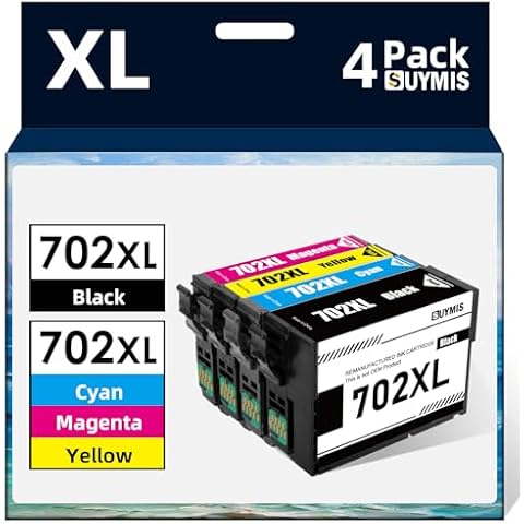 702 702XL Ink Cartridges Replacement for Epson 702XL 702 XL T702XL T702 Combo Pack High Yield to Work with Epson Workforce Pro WF-3720 WF-3730 WF-3733 Printer (Black, Cyan, Magenta, Yellow, 4 Pack) Cover