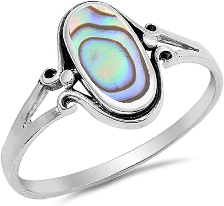 CloseoutWarehouse Simulated Opal Elongated Oval Ring Sterling Silver