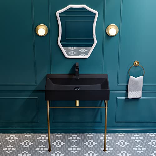Claire 30" Ceramic Console Sink Matte Black Basin Brushed Gold Legs #TOP3