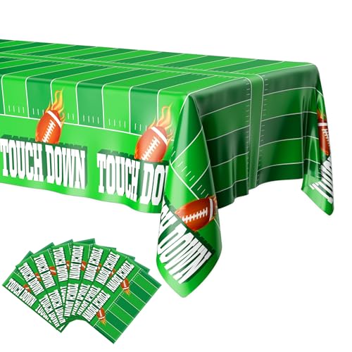 Image of Football Tablecloth, 8 Pack Take Cover, 54 inchx108 inch Disposable Plastic Touchdown Take Cloth for Tailgate Birthday Party Supplies Superbowl Decorations