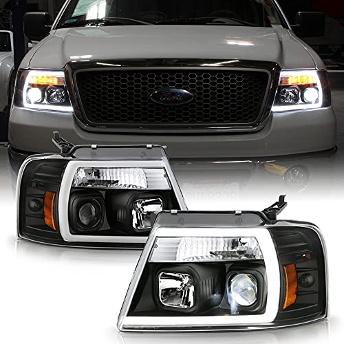 ACANII - For 2004-2008 Ford F150 Lobo Black LED Tube w/Built-In LED LED Projector Headlights Headlamps Pair Left+Right
