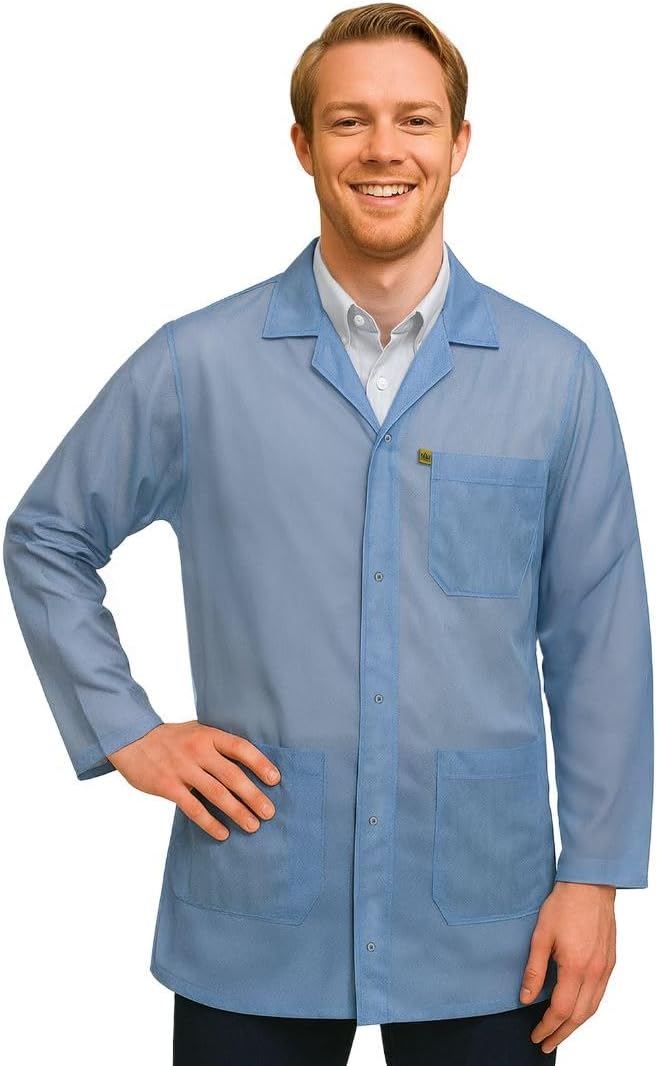 ESD Jacket with Snap Cuff - Level 3 Certified Anti-Static Smock - Lightweight Protective Workwear for Electronics & Labs