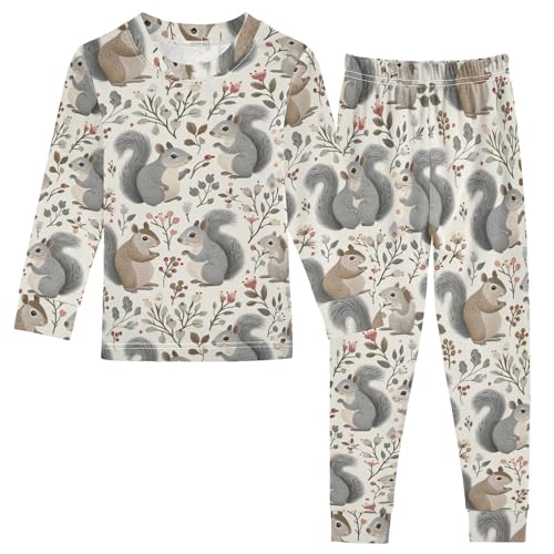 ALAZA Squirrel Leaf Blossom 2 Piece Pajama Set Long Sleeve Top and Pants Sleepwear Unisex