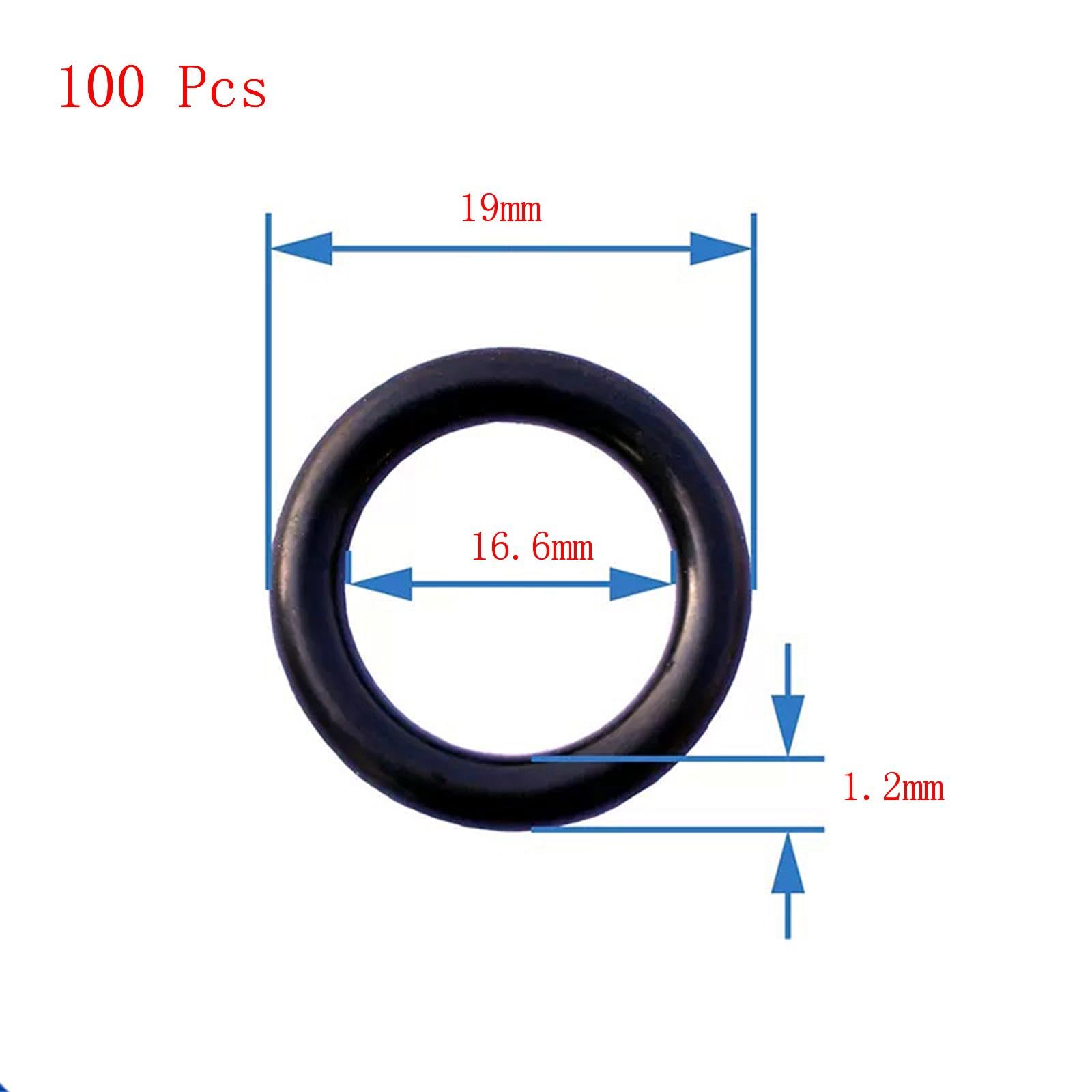 Equipo del Anillo o, 100 Juntas tóricas de Caucho nitrilo, 3,1 mm x 5,2, diámetro Exterior, Interior, Ancho, Color Negro(16.6mm x 19mm x 1.2mm)