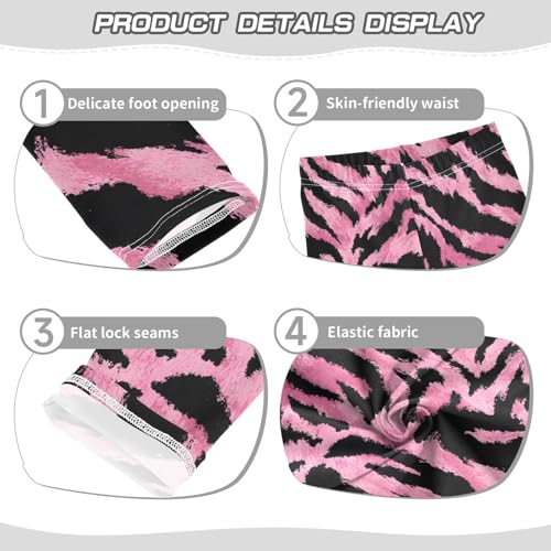 Pink Tiger Skin Print Girls Leggings Ultra Soft Compression Yoga Gym Pants for Kids 4-10T3