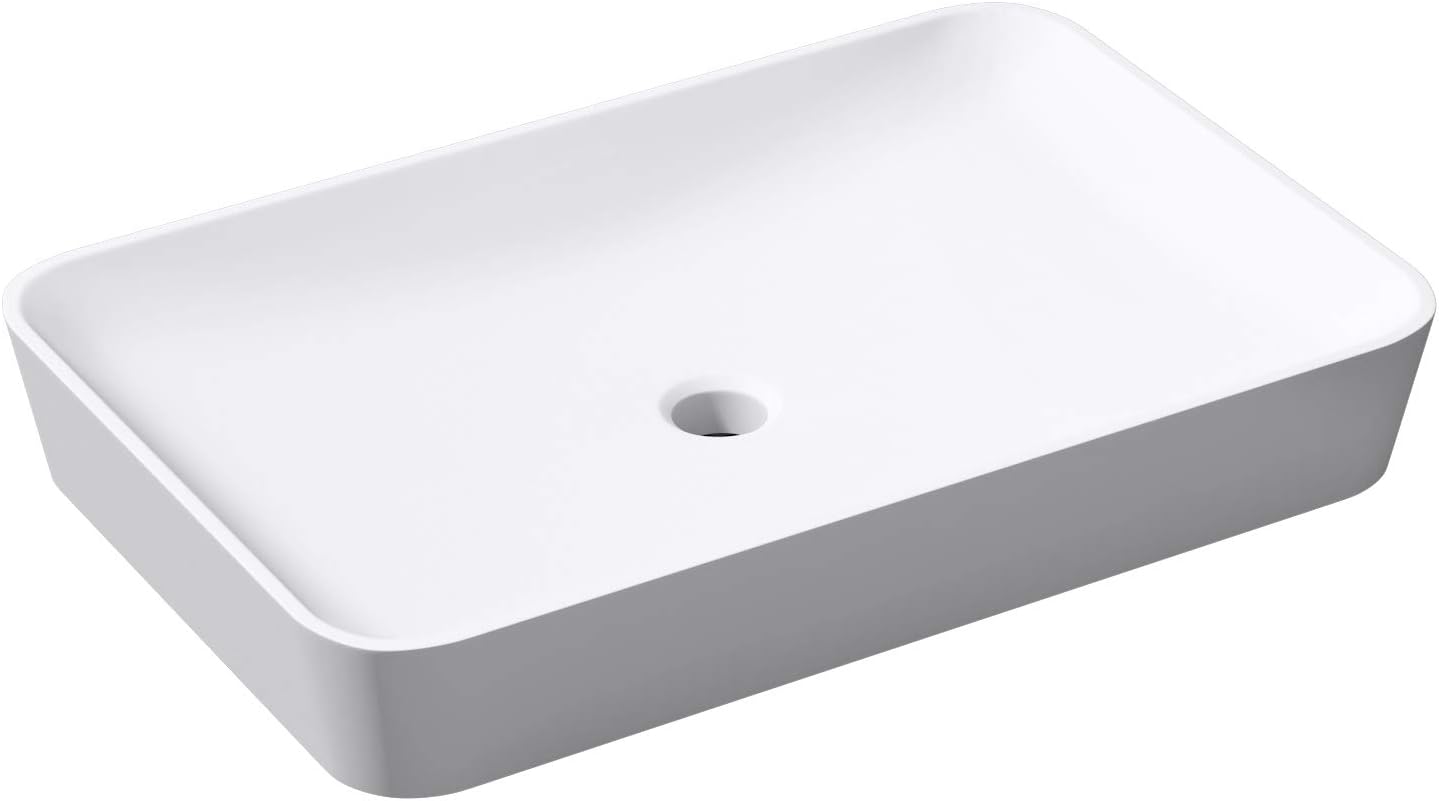 Durovin Bathrooms Luxurious Stone Resin Bathroom Basin - Countertop Rectangular Bathroom Sink 600mm x 400mm - White Matte Finish