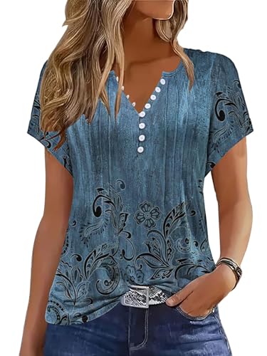 Soesdemo Womens Tshirts Short Rolled Sleeve Pleated Button Down V Neck Casual Dressy Summer Top Business Work Blouses Shirts