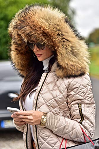 Aofur Womens Ladies Quilted Winter Coat Fur Collar Hooded Down Jacket Parka Outerwear(XX-Large,Champange) - Thumbnail 3