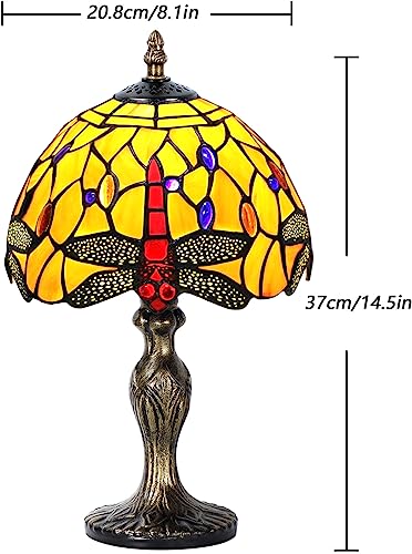 Image of 8'' Stained Glass Table Lamp, Vintage Desk Bedside Night Light