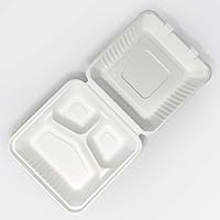 Vista 4 de Zume Compostable, ecológico, desechable de 9 x 9 pulgadas, contenedor de comida para llevar, con 3 compartimentos, natural (paquete de 100)