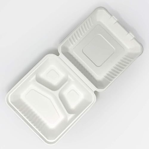 Miniatura 4 de Zume Compostable respetuoso con el medio ambiente desechable de 9 x 9 pulgadas 3 compartimentos contenedor de alimentos para llevar natural paquete