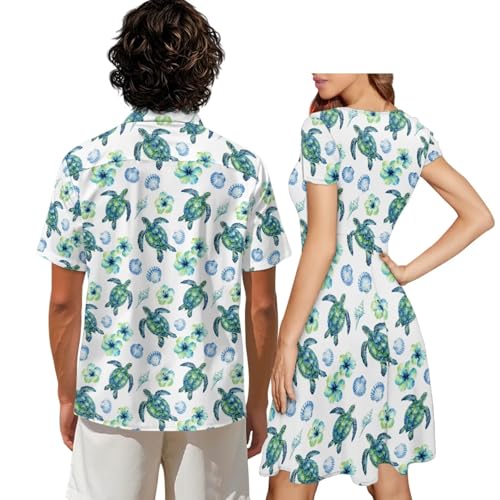 Image of AFPANQZ Couple Matching Outfit Casual Men's Button Down Shirt or Short Sleeve Summer Sundresses Dresses for Women 2026