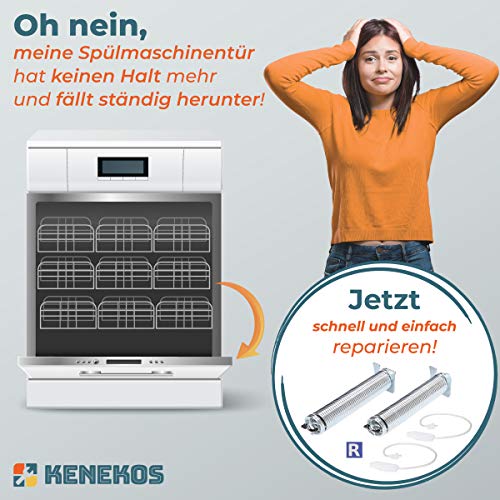 Kenekos - Türfeder mit Seilzug Reparatursatz kompatibel mit Bosch Spülmaschine Siemens Viva, Neff, Constructa, wie 00754869/754869 Inhalt: 2X Feder (Farbcode Schwarz), 2X Seilzug + Montageanleitung