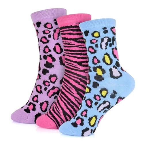 Kids Girls Camouflage & Animal Print Socks Pack of 3 Kids Cotton Rich Socks Stylish Soft and Durable Children Footwear