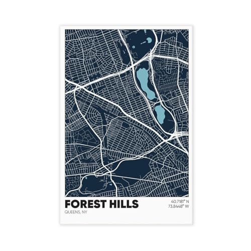 Forest Hills Queens Map, New York City, NYC Neighborhood Canvas Poster Wall Art Bedroom Decor Office Room Kitchen Decor Gift Unframe-style 12x18inch(30x45cm)