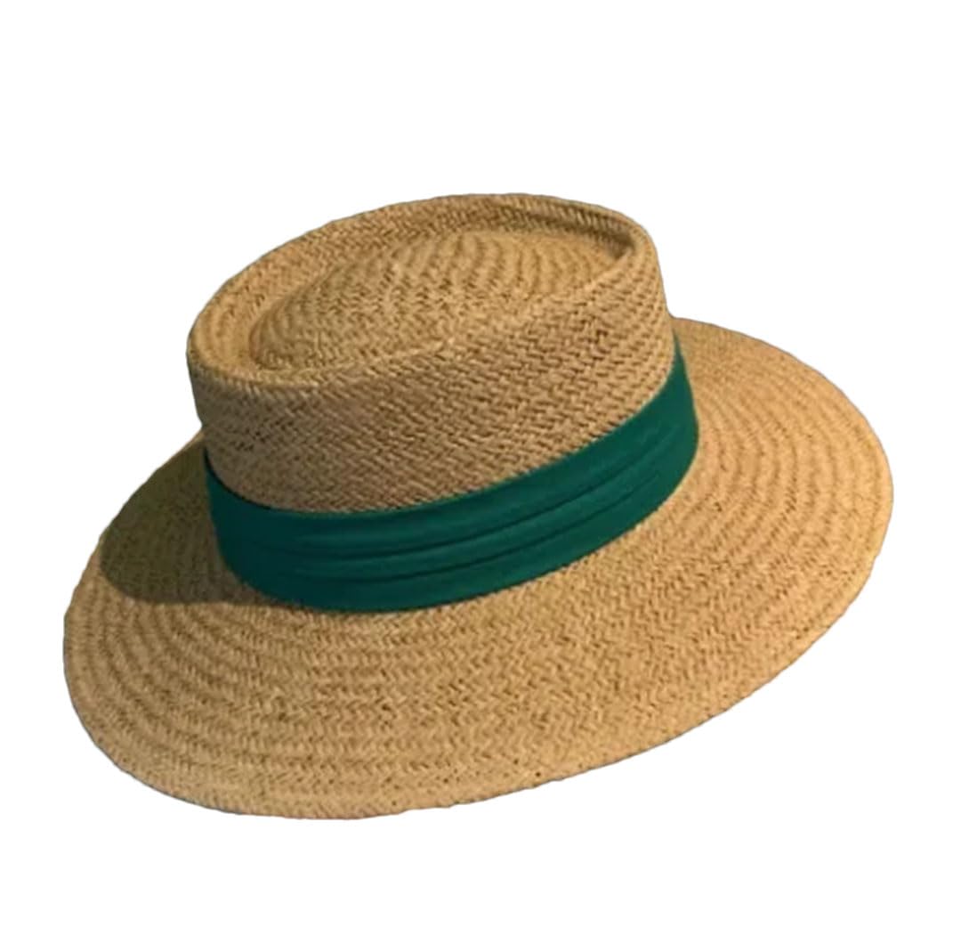 EYRMQWJPC Wide Brim Sun Hat, Women's Straw Summer Sunshade Hat Beach Woven French Style Flat Top Outdoor Multicolor(Khaki En8 Belt)