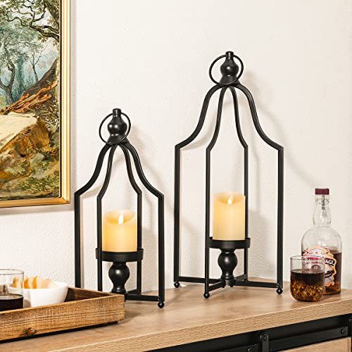Glitzhome 16.5" H Modern Farmhouse Black Metal Lantern Decorative Hanging Candle Lanterns (Small) #TOP7