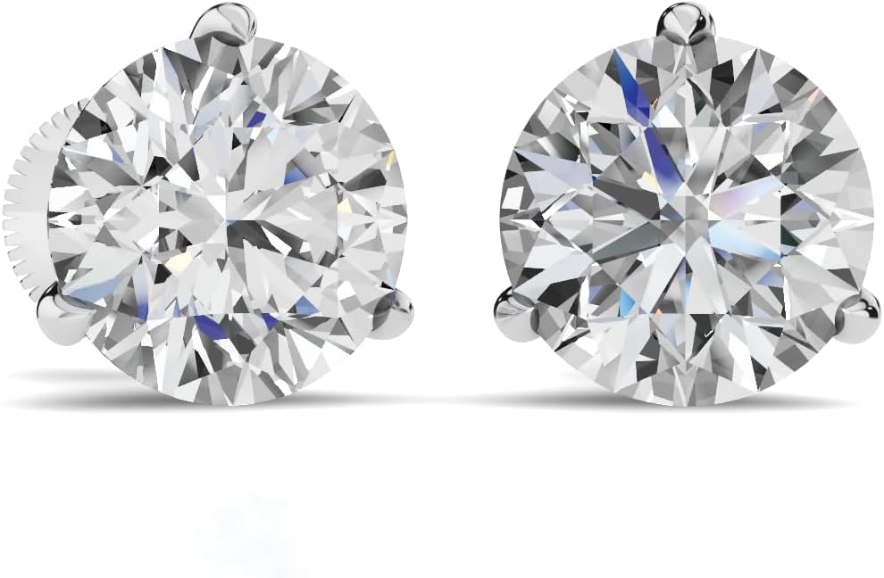 0.2 to 2 Ctw Natural Round Diamond Stud Earrings for Women Men | 14K White Gold-Yellow Gold | I-J Color SI1-I2 Clarity | 3-Prong Screw-Back Classic Solitaire Studs | Bridal Fine Jewelry Gift for Her