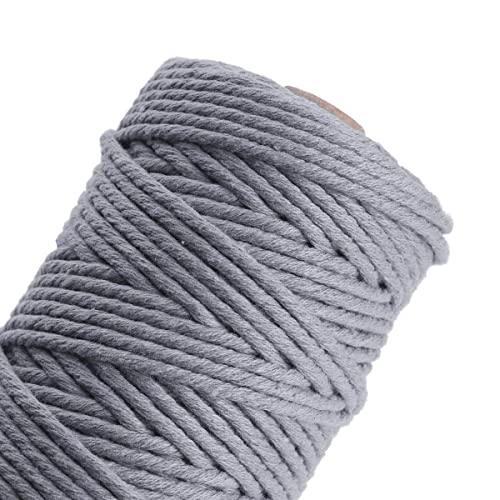 Hapyly Macrame Cord Natual Macrame Cotton Cord Diy Craft Cord Spool Twine Rustic String Cotton Rope For Wall Hanging,Plant Hangers,Crafts,Knitting,Decorative Projects 3Mm X100M (Gray) #TOP2