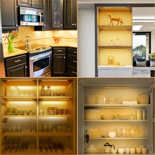 Image of JUSJUBR LED Shelf Lights, 4x12 Inch Warm White 3000K Dimmable Shelf Lighting with Memory Function, Ultra-Thin Black Display Case Lights, Display Cabinet Lights