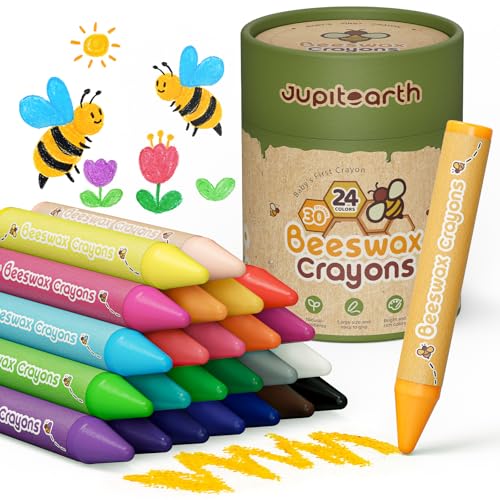 JUPITEARTH Jumbo Buntstifte 24 Ungiftige Babymalstifte aus Natürlichem Bienenwachs Wachsmalstifte Ab 1 Jahr… – Ansicht 1