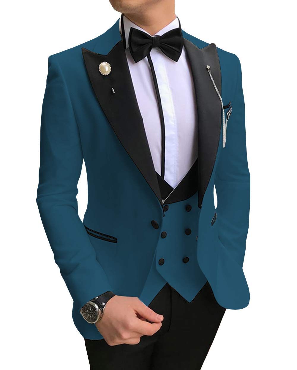 Solove-SuitMen's Three Pieces Slim Fit Business Men Suit Formal Groomsmen Tuxedos for Wedding(Blazer+Vest+Pant)