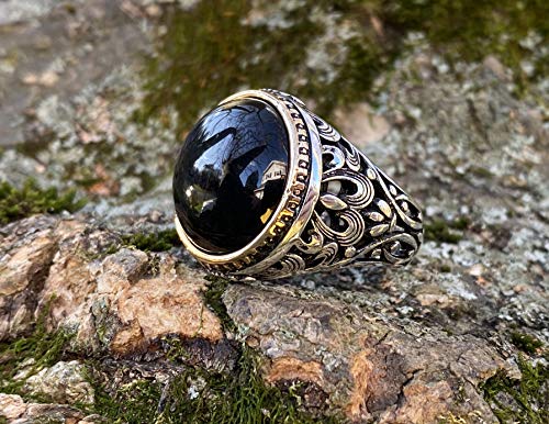 KAR 925K Stamped Sterling Silver Black Onyx Men's Ring I1M4