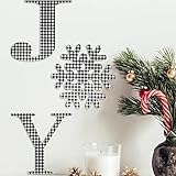 Bonita decoración navideña: el paquete que recibirá contiene 3 piezas de letras decorativas a cuadros de búfalo de 11,4 pulgadas, a saber, J, Y, copo de nieve (reemplace la letra O), que pueden satisfacer sus diversas necesidades de decoración en la vida diaria o en Navidad, también son buenos regalos para amigos y familiares, brindándoles más alegrías