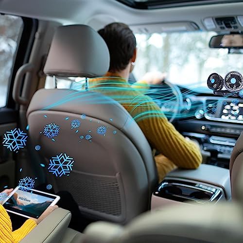 Zone tech Car Cooling Air Fan 12V 12V Dual Head Car Auto Electric Cooling Air Fan for Rear Seat (Black 1 pack)