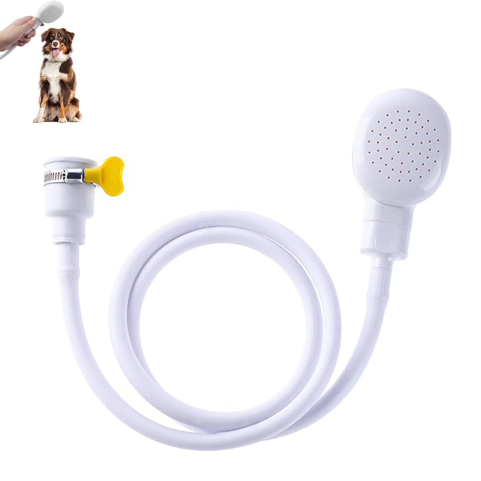 Shower Attachment for Bath Tap, Single Tap Shower Attachment Head Hose Spray, 1.3M White Single Shower Sink Hose with Fit Clamp for Bath Tap Washing Hand Held Portable Pet Dog (White)