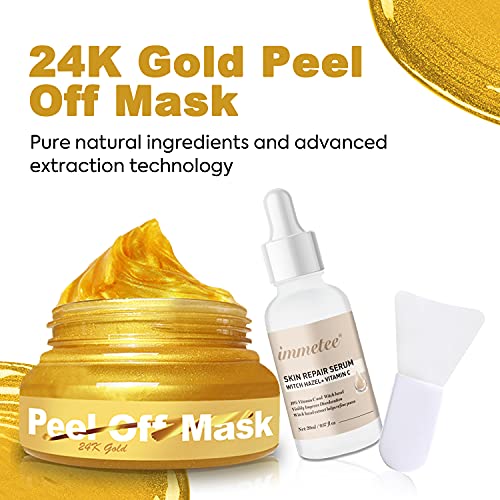 immetee Peel Off Face Mask, 24K Gold Facial Mask Blackhead Remover, Gold Peel Off Mask Anti-Aging, Reduces Fine Lines and Wrinkles, Golden Mask with Skin Care Serum & Brush 150g+20ml - Thumbnail 3