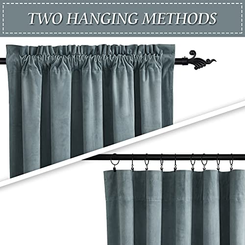 Image of RYB HOME Stone Blue Velvet Curtains 72 inches- Blackout Curtains for Bedroom Modern Elegant Luxury Decoration for Small Window Kid Room, Stone Blue, W52 x L72 inches, 2 Panels | Blackout Curtains, Modern Elegant Luxury Decoration, for Laundry & Dormitory, Stone Blue, W52 x L72, 2 Panels