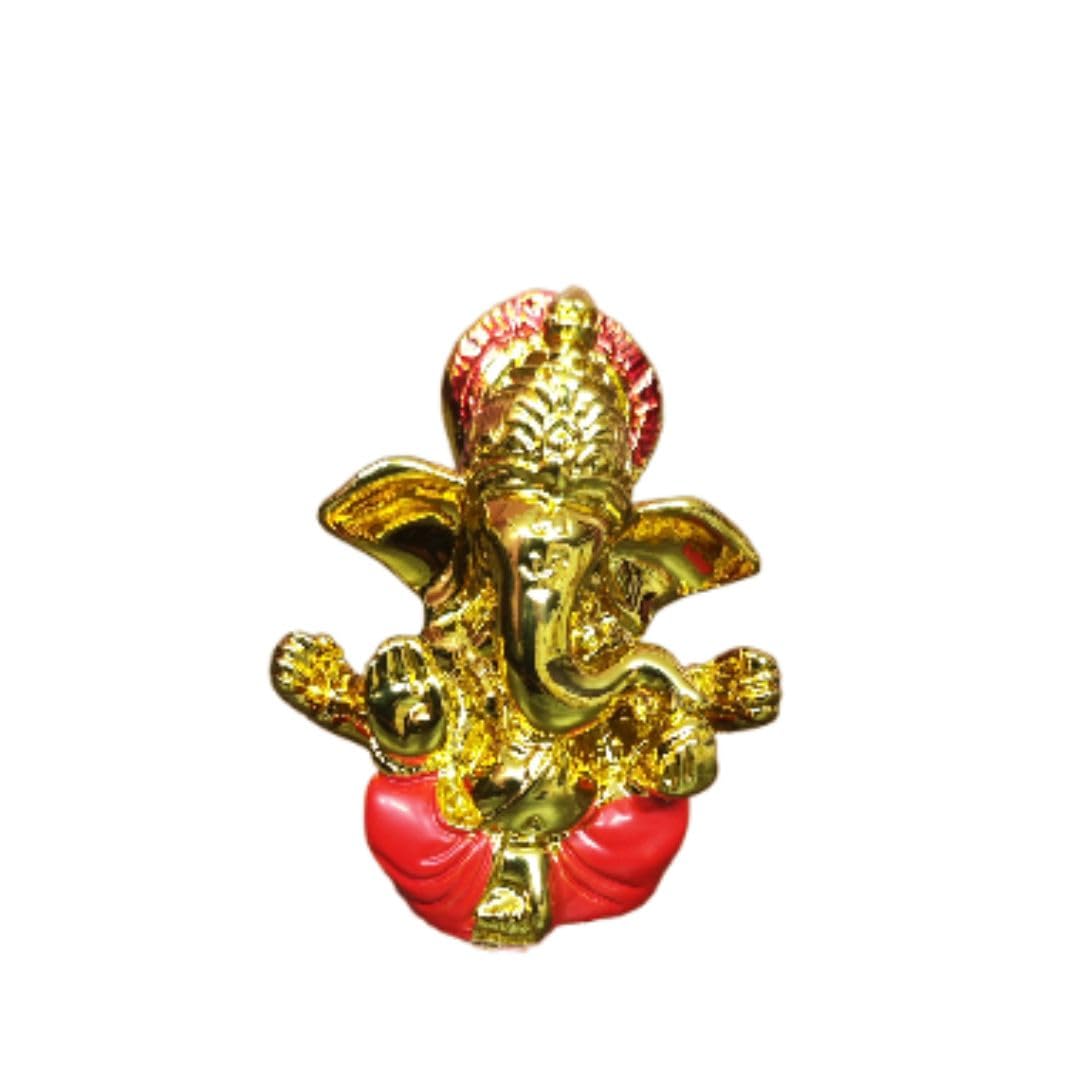 Ganesh Statue Sculpture for Car Dashboard, Home, Temple Décor | Indian God | 2 X 2.3 Inch | Resin | Ganesha Idol Figurine - Ganesha Festival Decoration (Gold Plated)