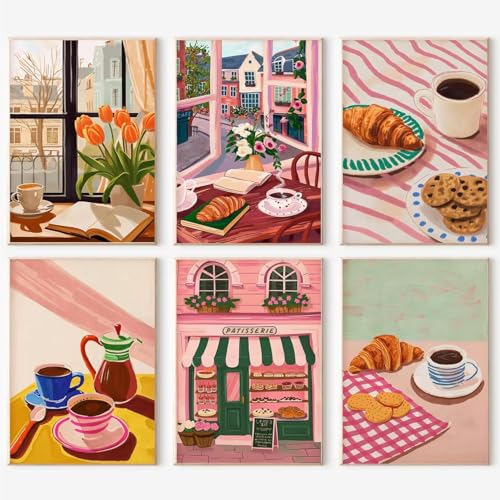 ChicAbode 6 Pack Paint by Numbers Kit and Bread Theme DIY Acrylic Canvas Painting Set Numbered Art for Home Wall Decor for Adults Coffee 15x20 Cm
