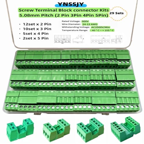 Conectores de bloque de terminales de 2 a 5 pines con paso de 5,08 mm para electrónica, 29 ud