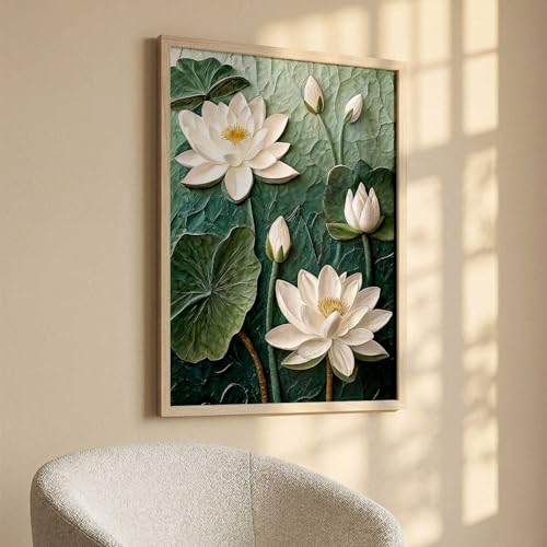 Image of kotart Aesthetic lotus Art Home Decoration Painting | Floral Paintings With Frame For Living Room Bed Room Hotel Wall Decor Digital Reprint (14X20 inch)