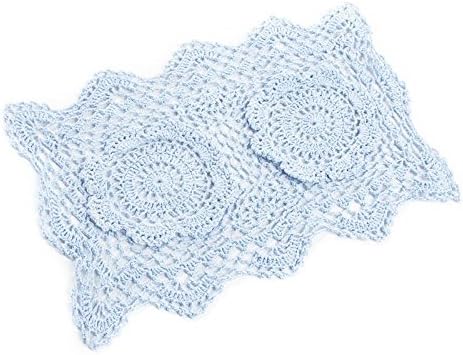 Factory Direct Craft Set of 4 Individual Light Blue Rectangle Cotton Hand Crocheted Lace Doilies | 12" L x 8" W