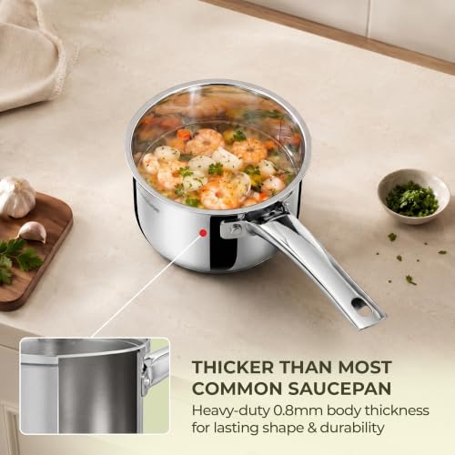Image of SUNHOUSE 1.5 QT Stainless Steel Sauce Pan with Lid, Small Pot for Cooking | PFOA-Free Uncoated Milk Pan & Butter Warmer, Mini Saucepan with Impact Bonding Base for Induction, Gas, Electric