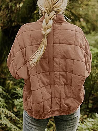 TIAFORD Women's Quilted Puffer Jacket Fall Winter Oversized Causal Long Sleeve Full Zip Lightweight Bomber Coat with Pockets3