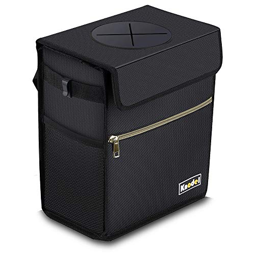 Knodel Car Trash Can with Lid, Leak-Proof Car Garbage Can with Storage Pockets